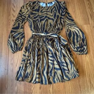 Vici Paris Zebra‎ Tan and Black Dress Size Small NWOT summer ruffle layer